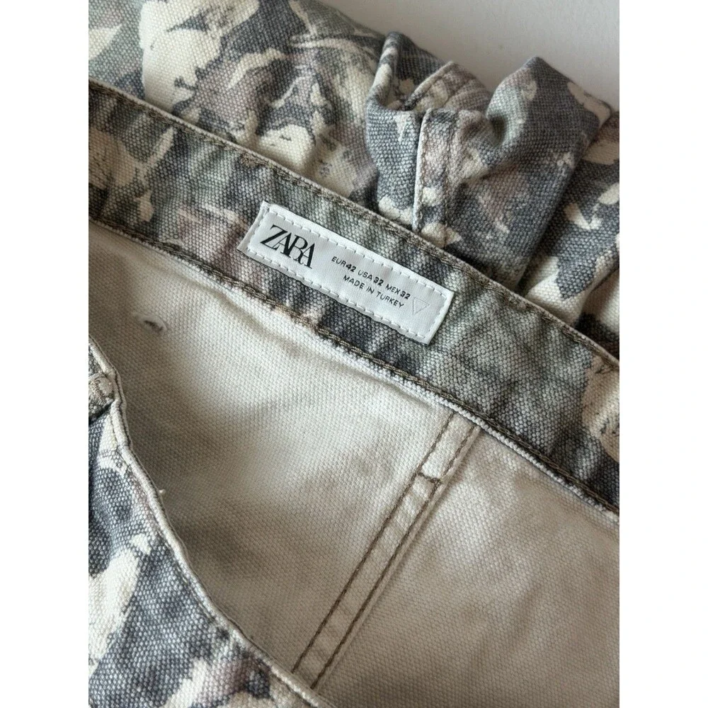 Zara Floral Camo Double Knee Pants Men 32x30 Cotton Canvas Utility Cargo